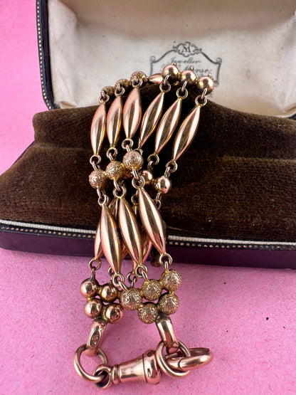 Antique 9ct Rose Gold Bead Gare bracelet with dog clip