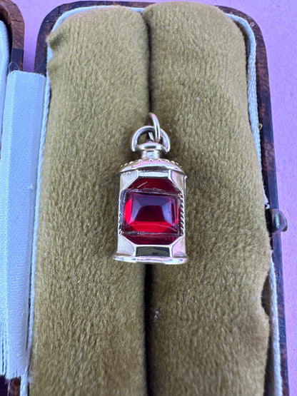 Vintage 9ct Lantern charm with red paste stone