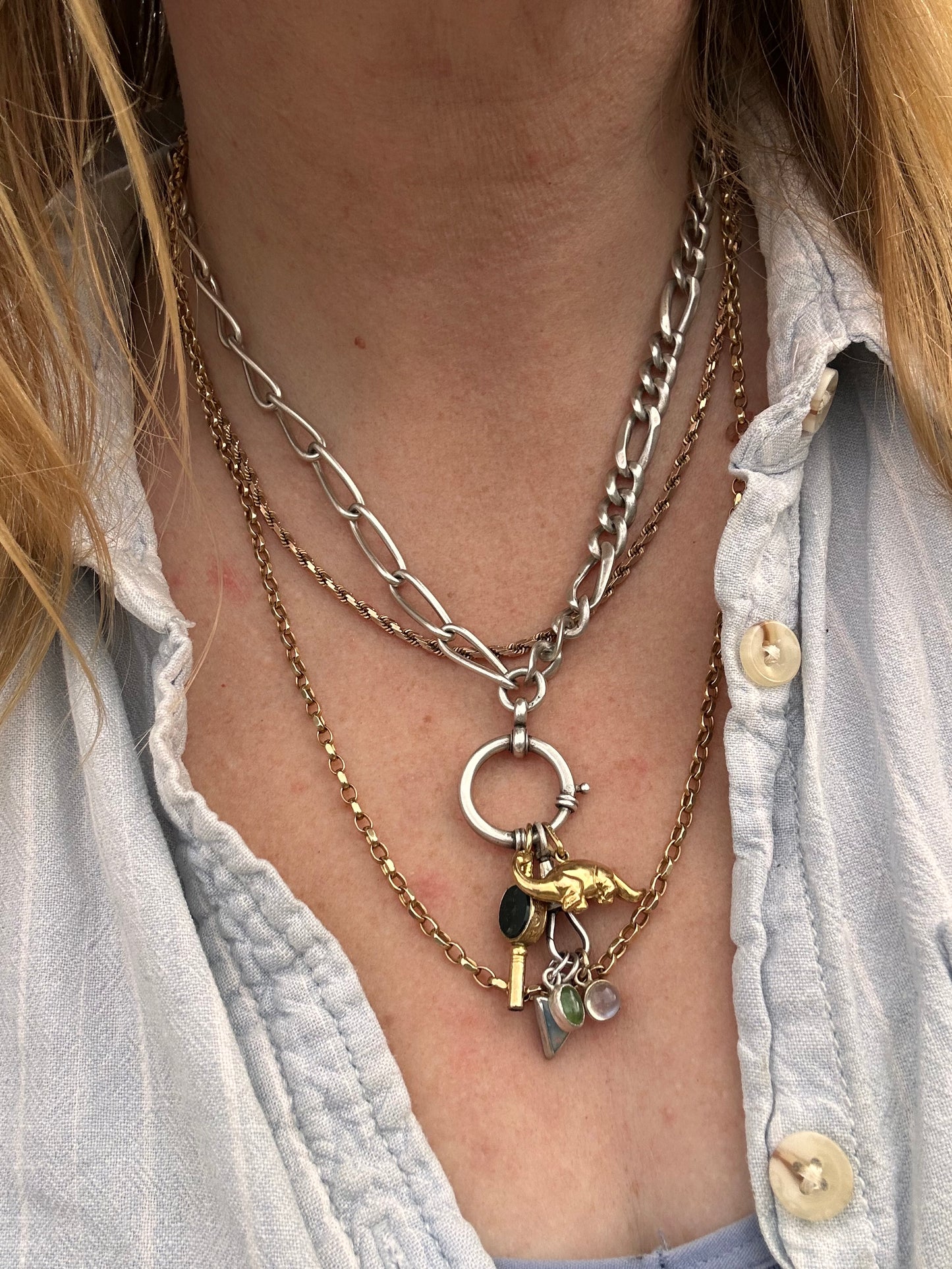 Re-imagined mixed link 800 & Sterling silver Albert chain with XL bolt clasp.
