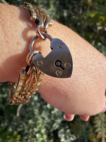 Vintage 9ct Rose Gold Patterned Gate Bracelet