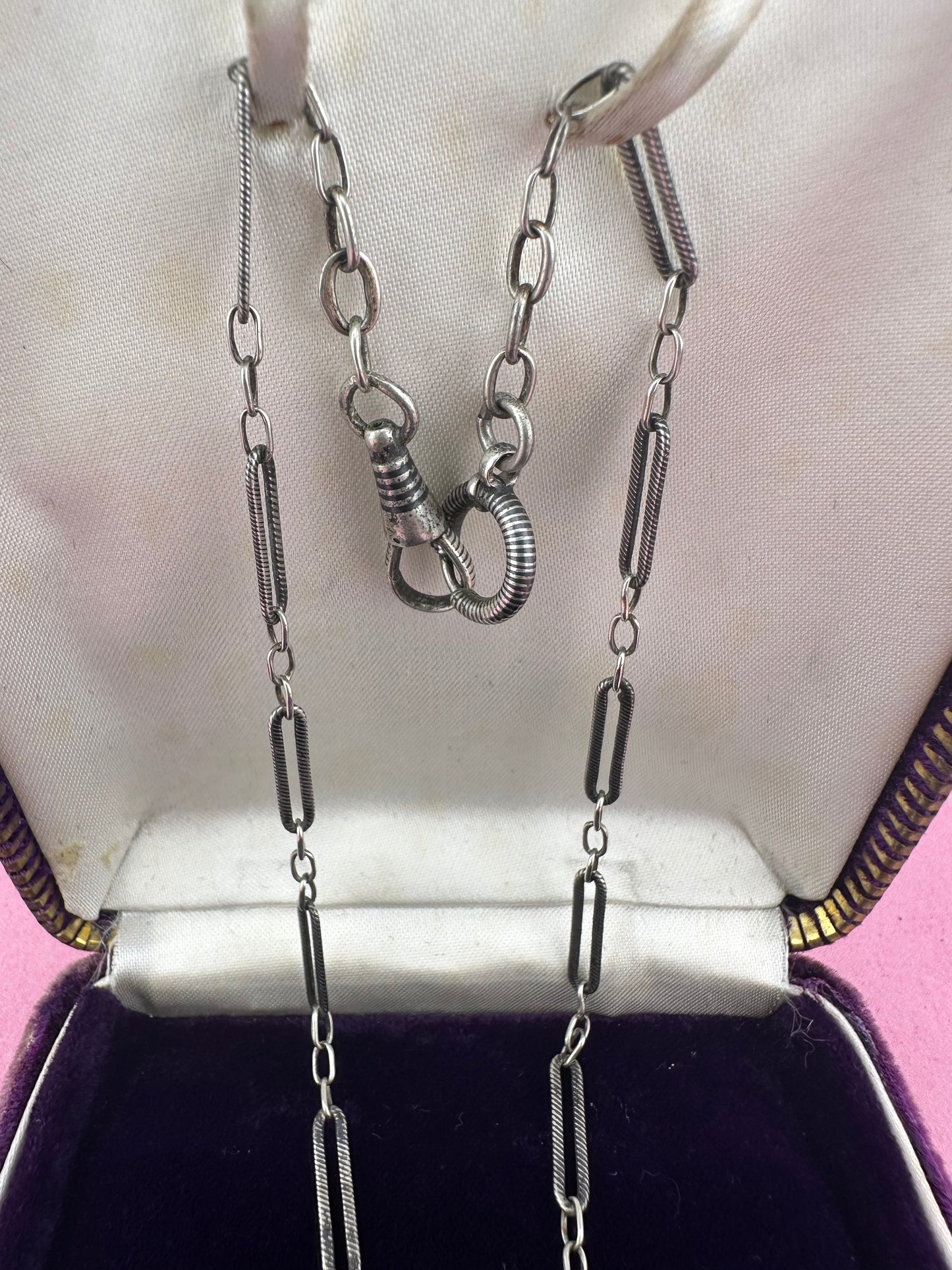Antique 800 Silver Niello Trombone chain