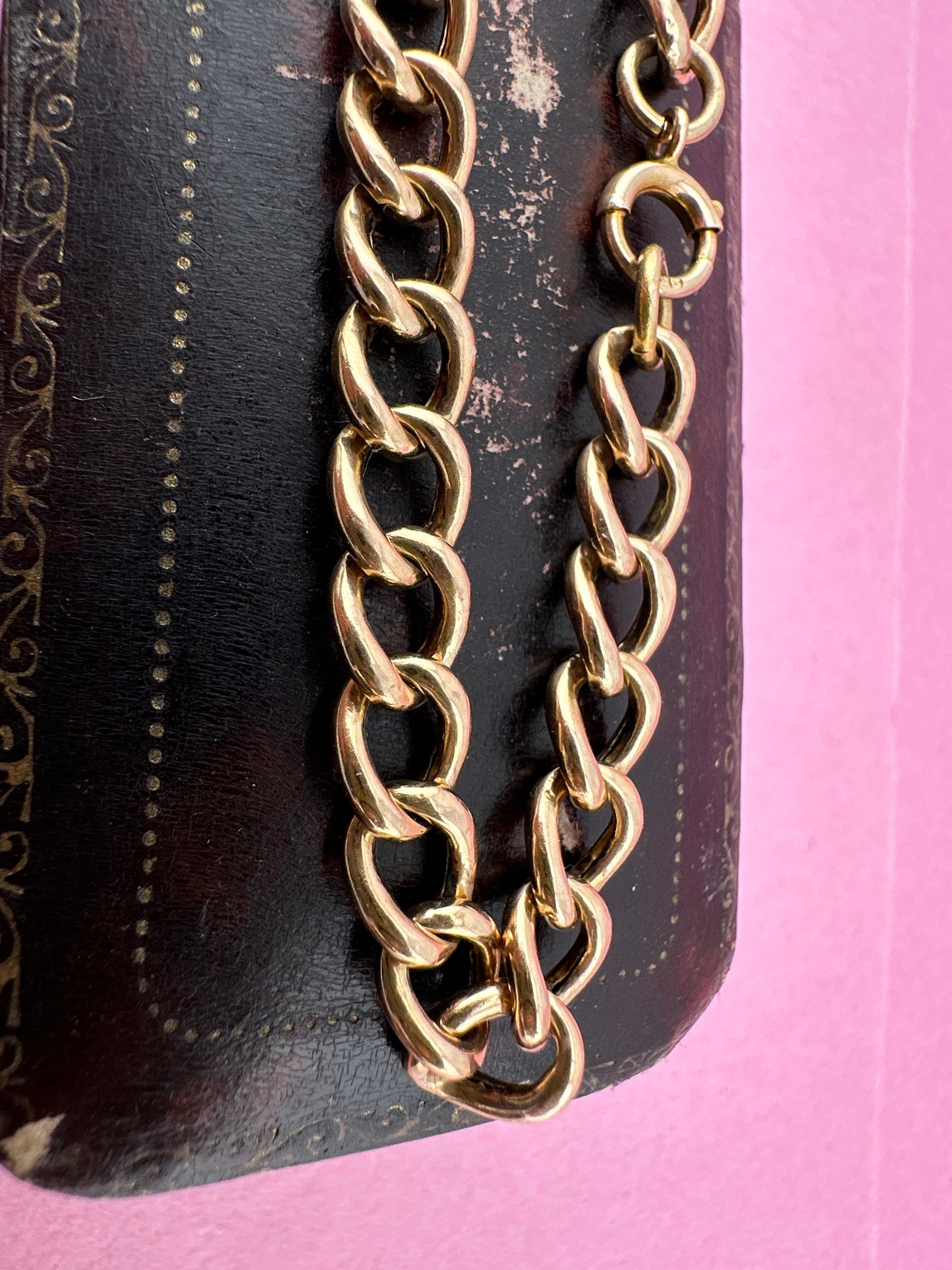Antique 9ct Peachy Rose gold Curb bracelet with bolt clasp