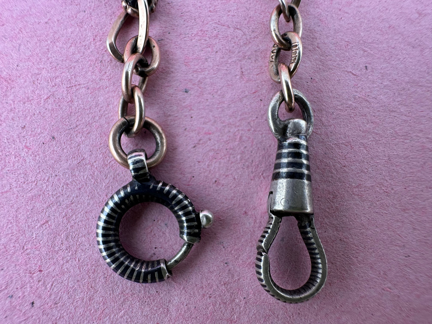 Antique 800 Silver Niello and Rose gold plated Albert with dog clip and bolt clasp