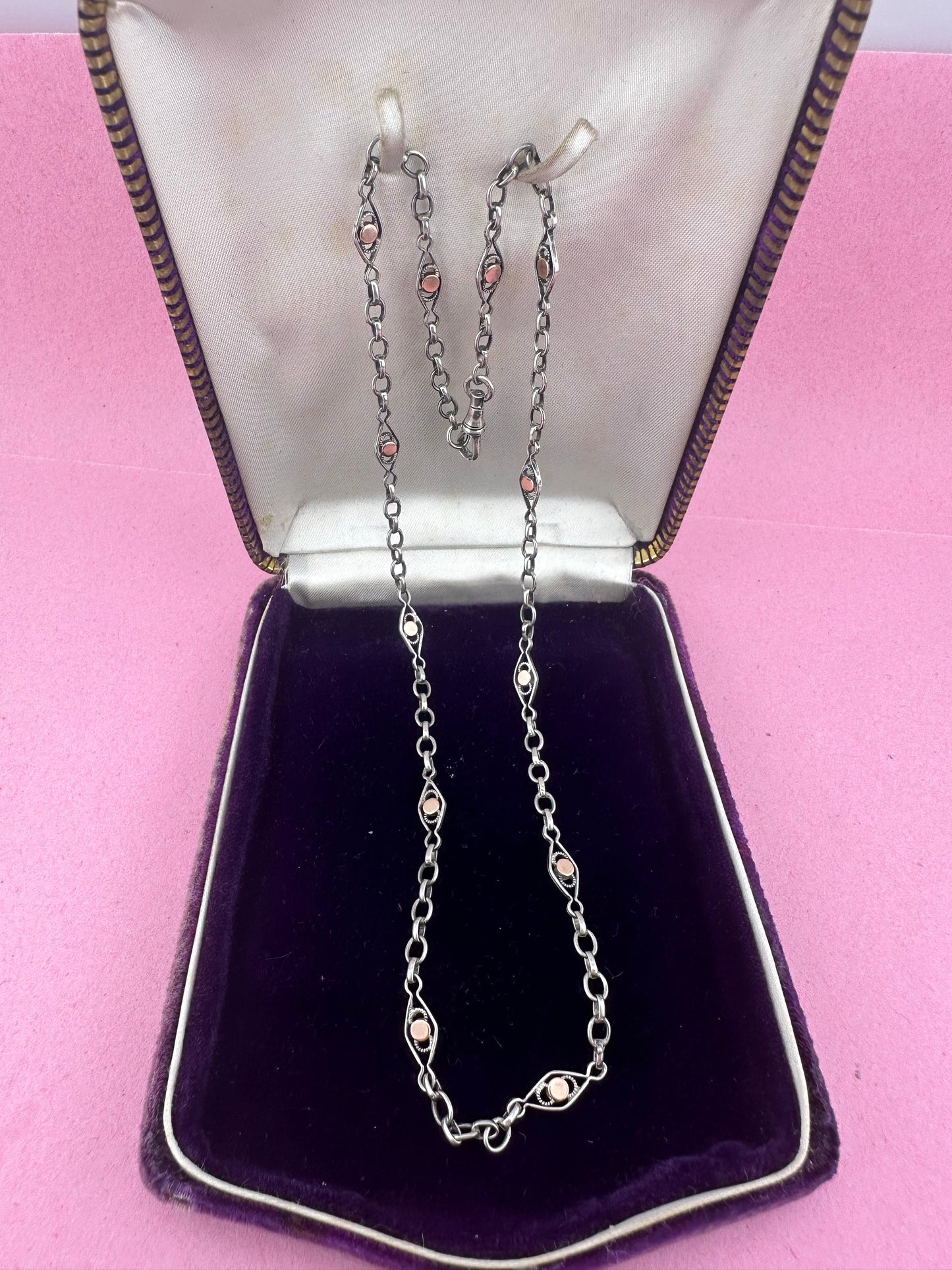 French 800 Silver Lozenge link chain with 9ct rose gold accents