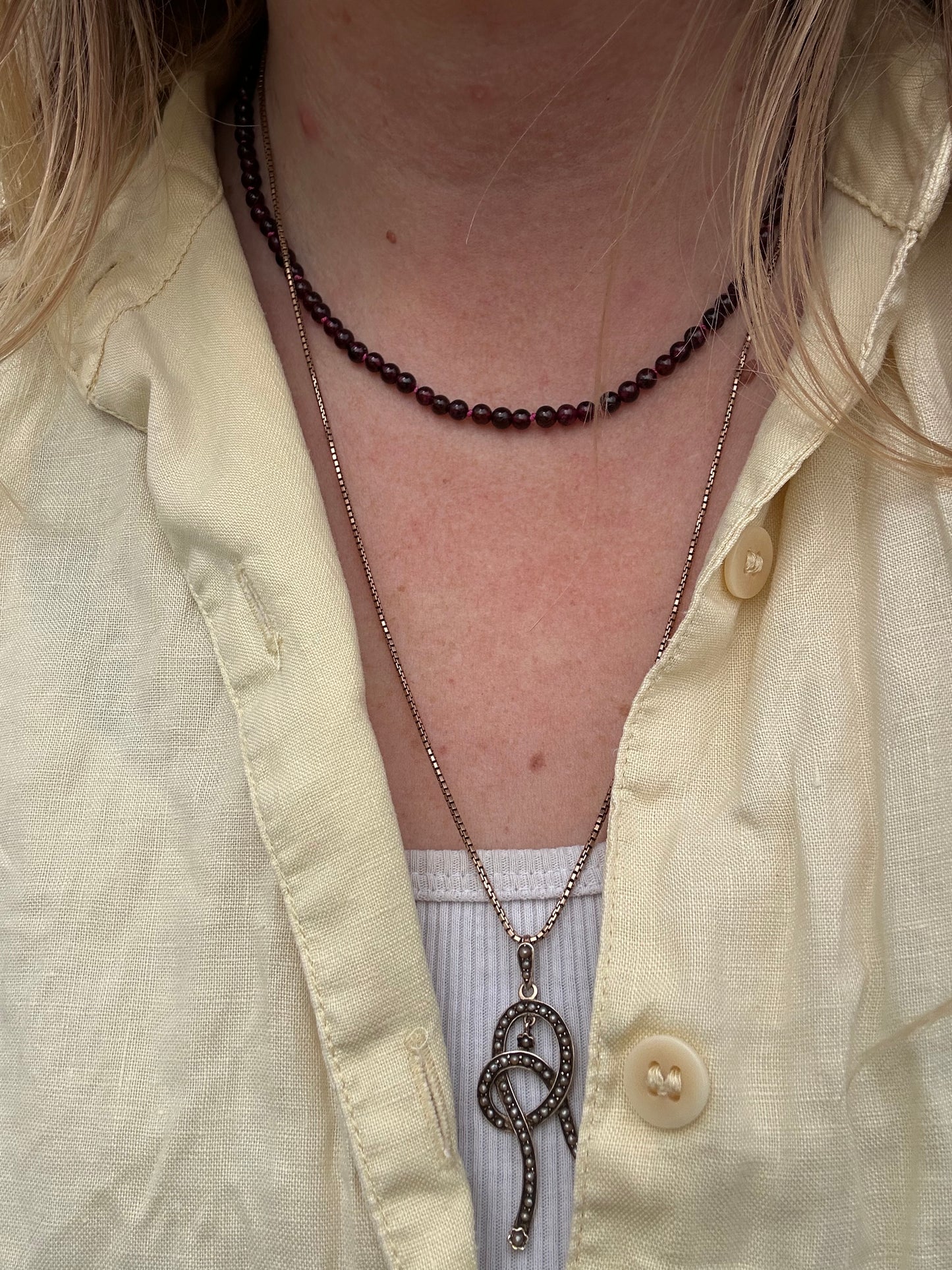 Re-imagined Vintage Garnet Beads with Vintage Sterling silver Dog clips