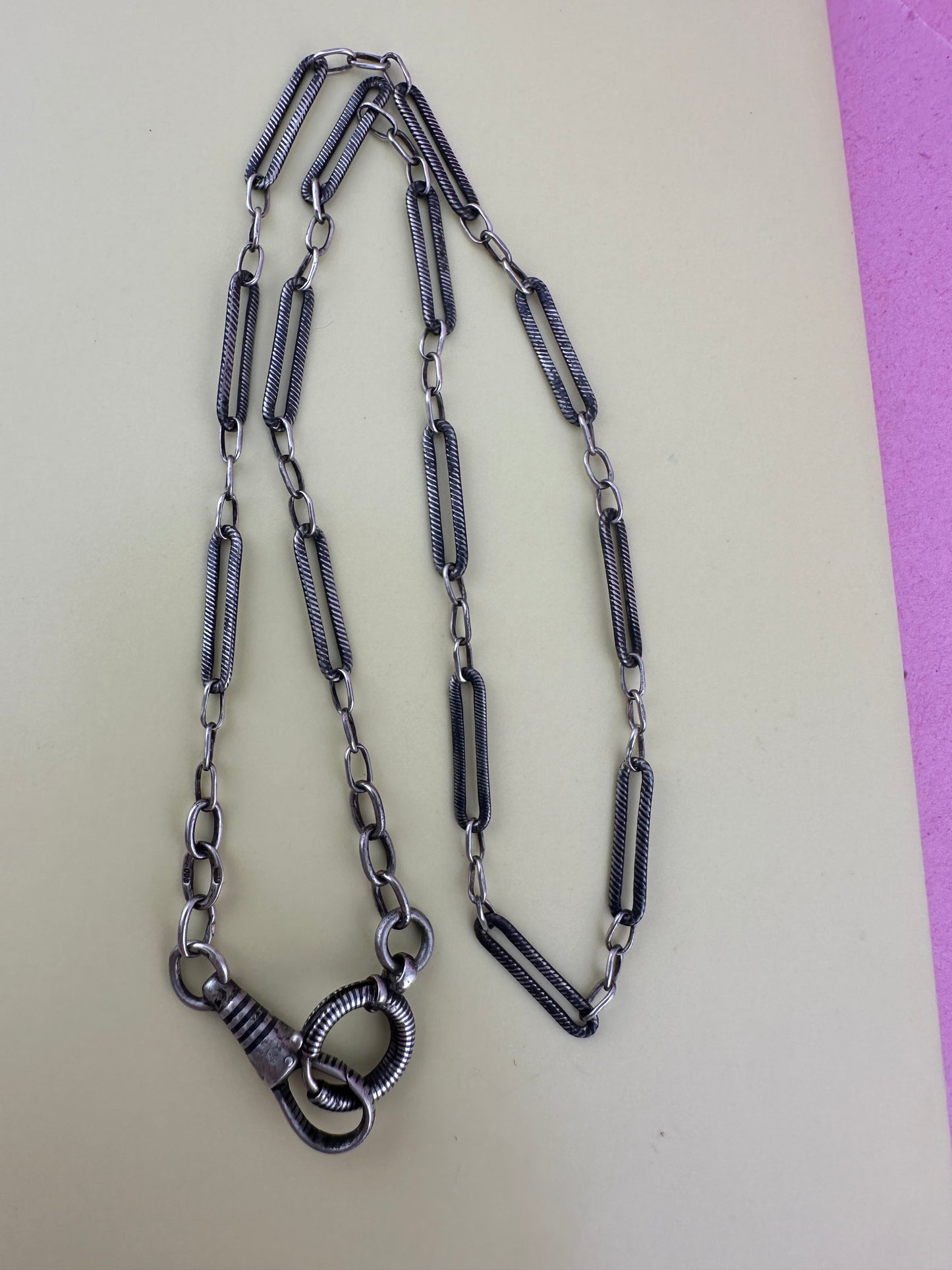 Antique 800 Silver Niello Trombone chain