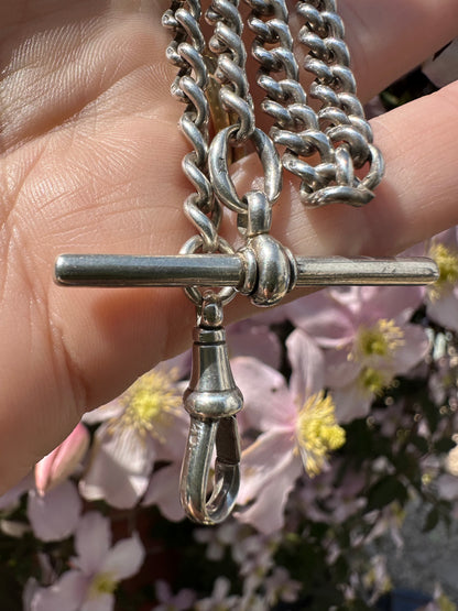 Antique Sterling Silver Ungraduated Curb Albert with dogclip and t-bar
