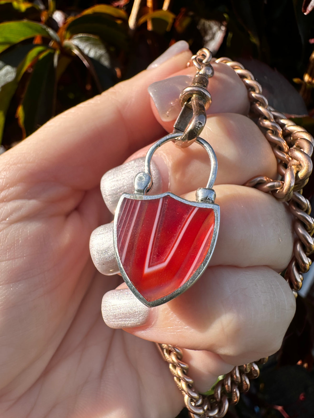 Sterling silver Banded Agate & Thistle shield padlock.