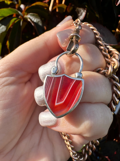 Sterling silver Banded Agate & Thistle shield padlock.