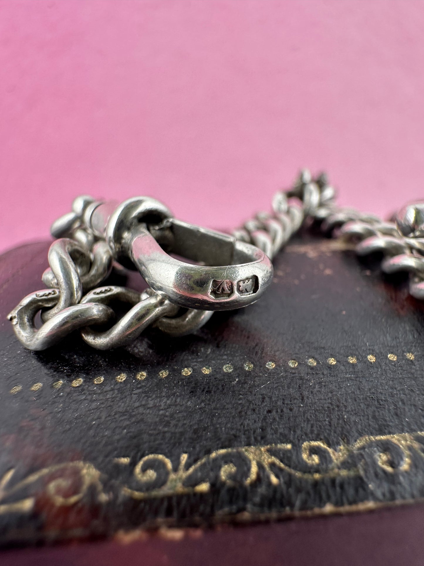 Antique Sterling Silver Ungraduated Curb Albert with dogclip and t-bar