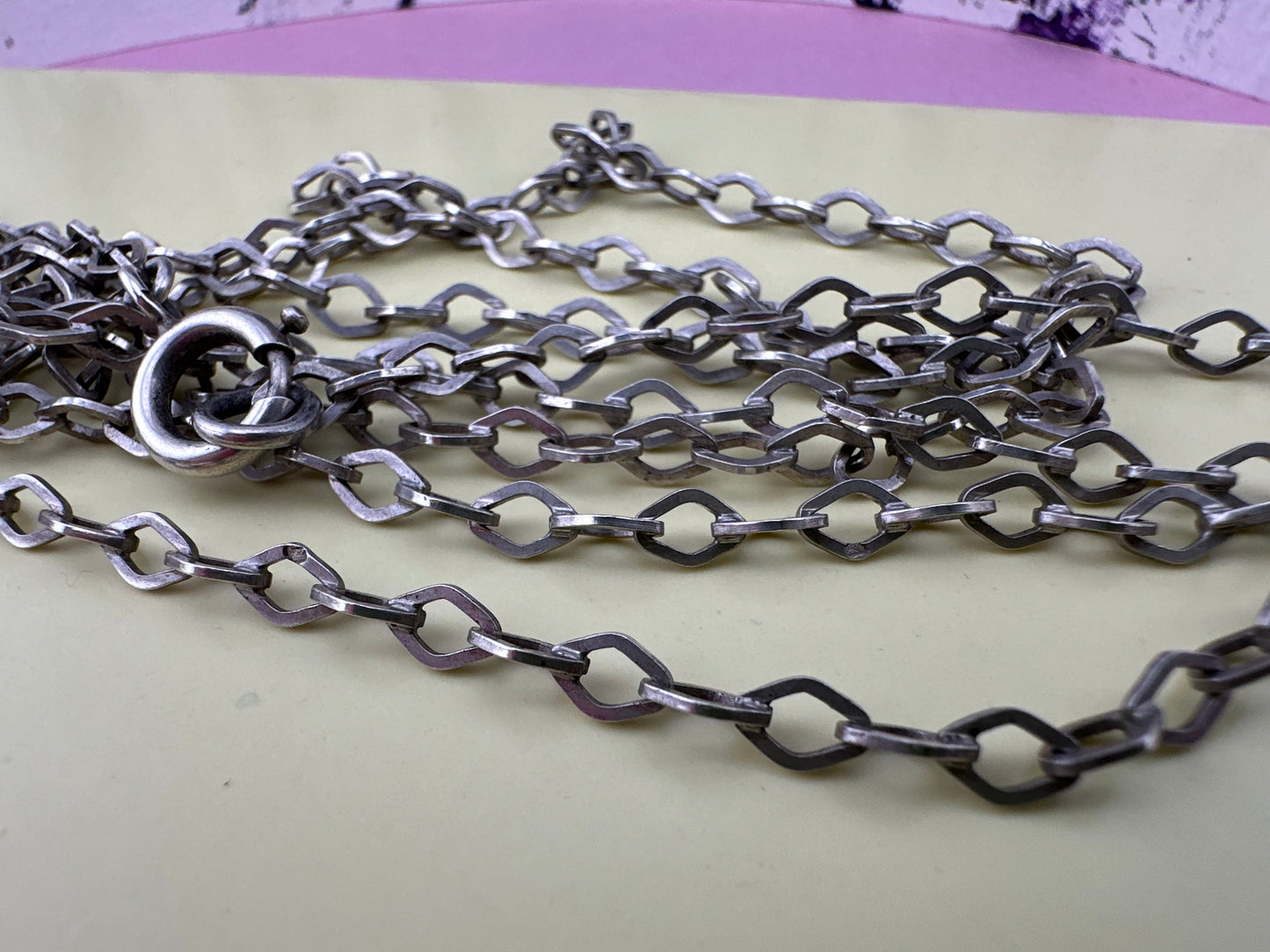 French 800 Silver Lozenge link Long Guard chain