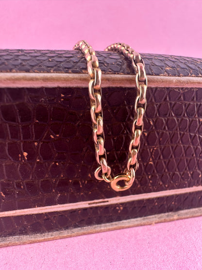 Antique 9ct gold Faceted oval belcher bracelet with bolt clasp