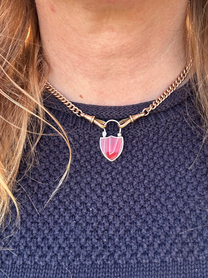 Sterling silver Banded Agate & Thistle shield padlock.