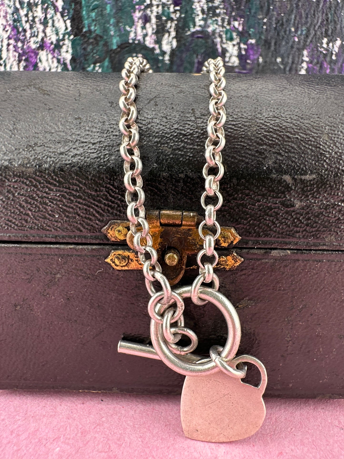 90s Sterling Silver Toggle and heart chain