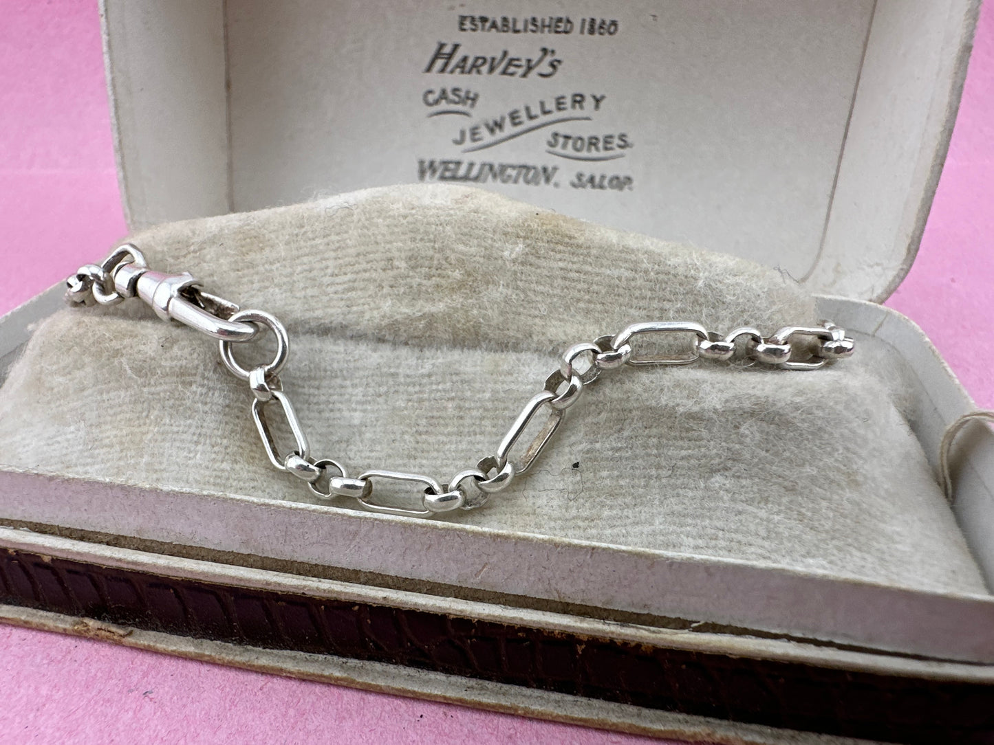 Vintage Sterling Silver Mini trombone link bracelet with swivel dog clip
