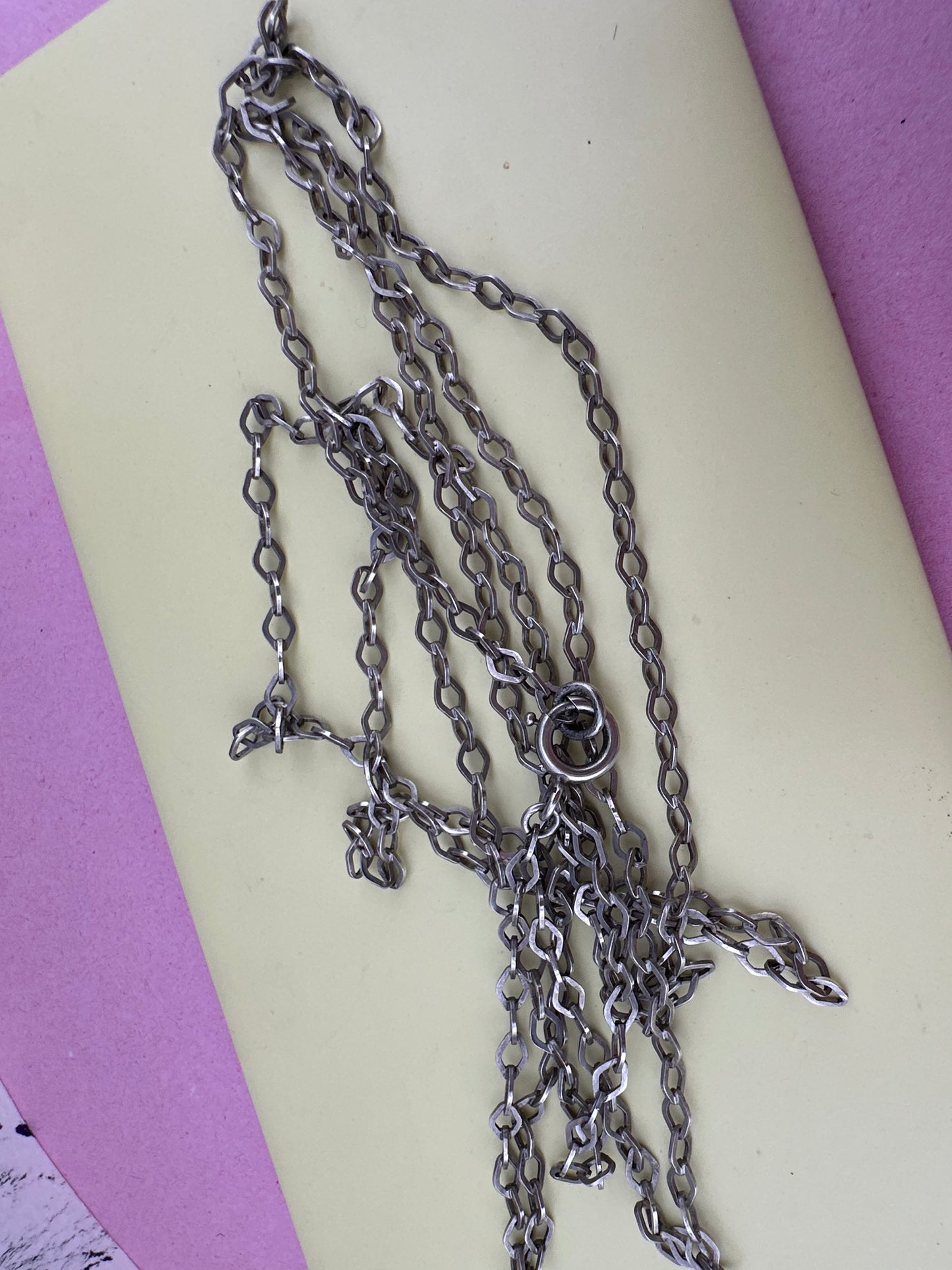 French 800 Silver Lozenge link Long Guard chain
