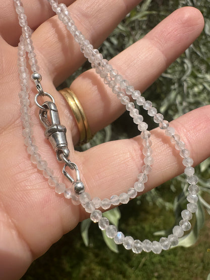 Moonstone Mini Beads with Antique Silver Dog Clip