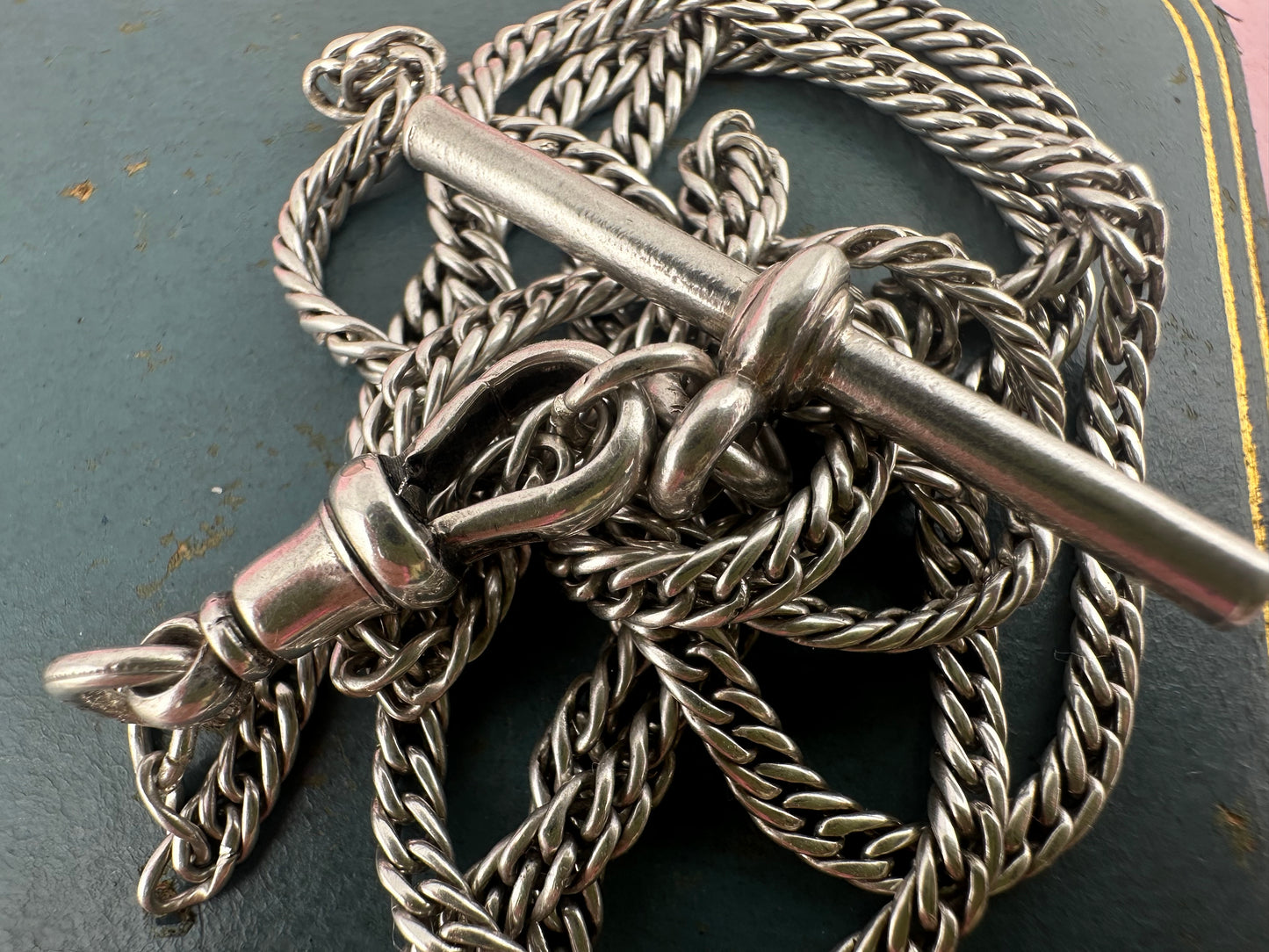 Antique Sterling Silver tight curb long guard chain