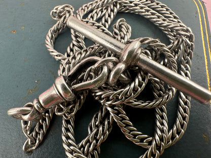 Antique Sterling Silver tight curb long guard chain