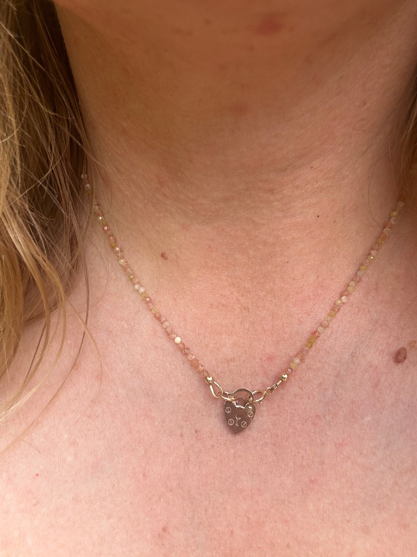 Sunstone and Yellow Opal Mini beads with Vintage Heart Padlock