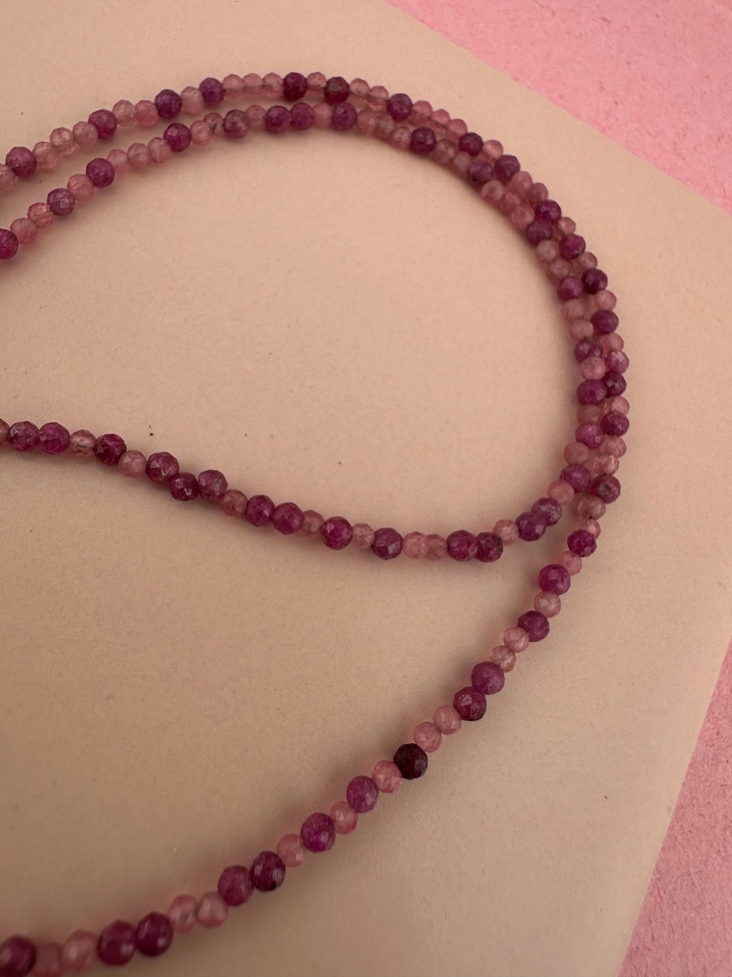 Ruby & Pink Tourmaline mix Mini beads with vintage 9ct Gold heart padlock