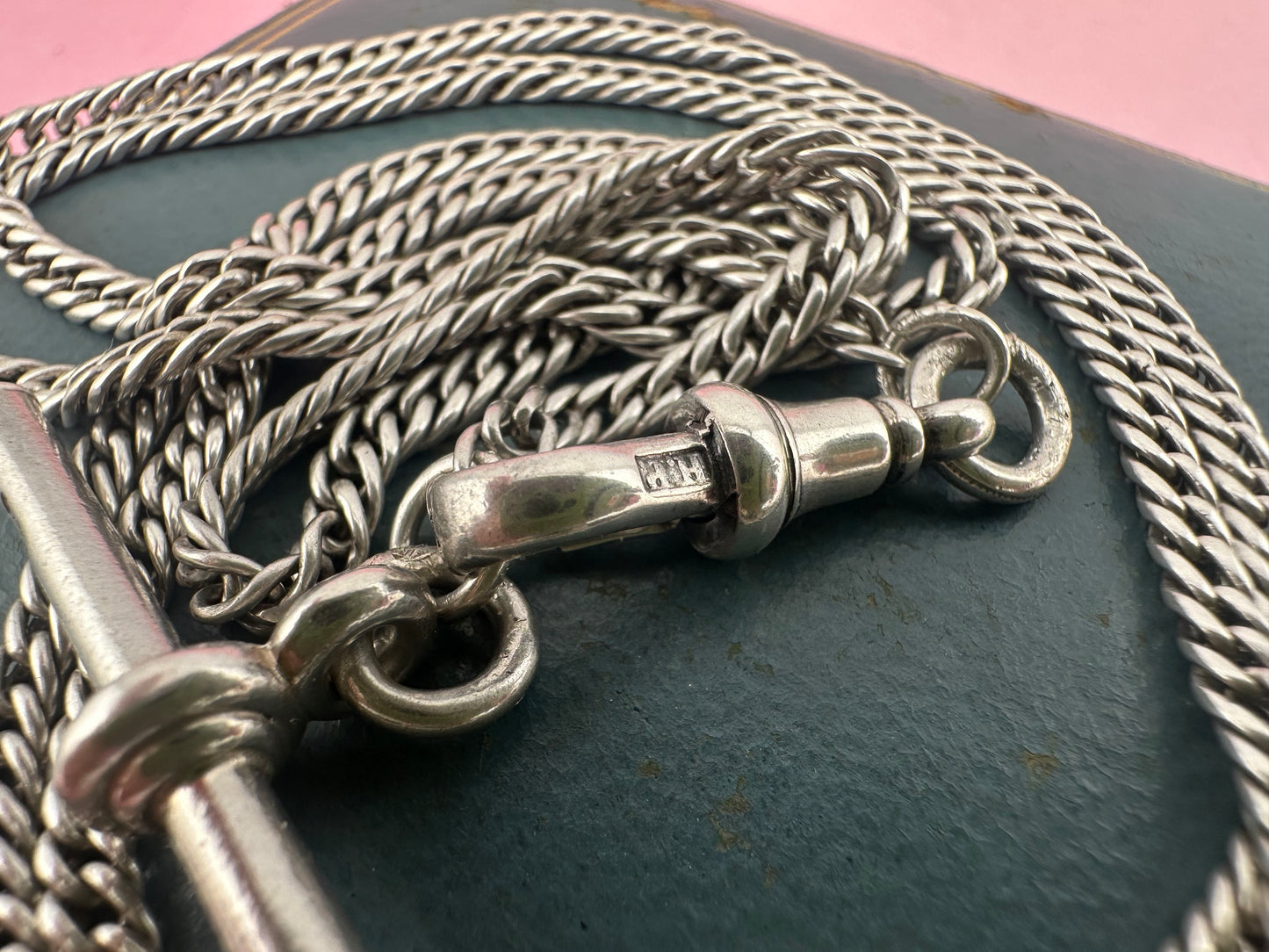 Antique Sterling Silver tight curb long guard chain