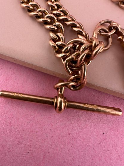 Antique 9ct Rose Gold Ungraduated Curb Albert chain