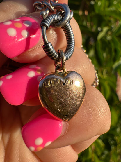 Antique 9ct rose gold heart with flush set pearls and turquoise.