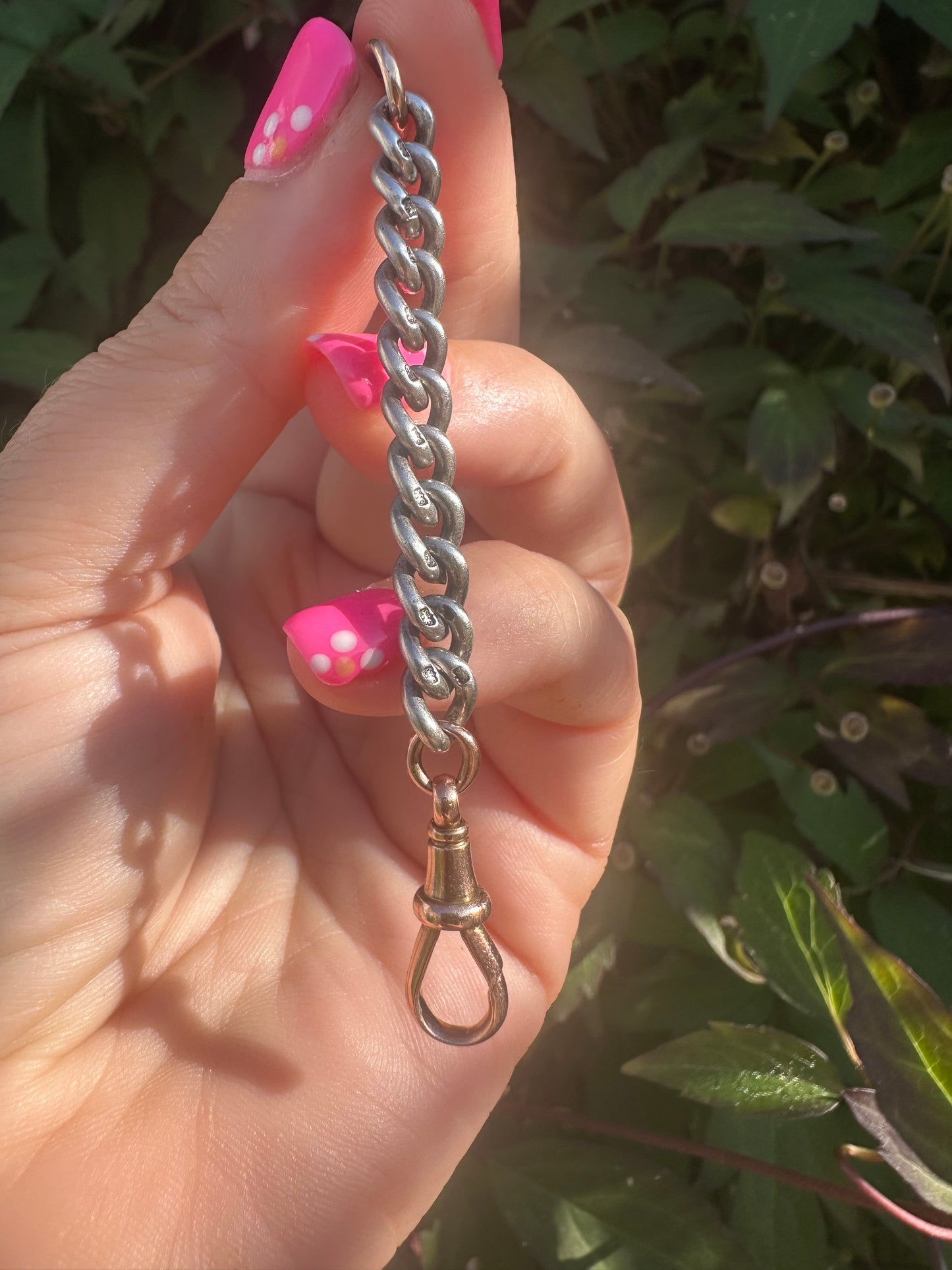 Sterling Silver curb extender with 9ct rose gold dog clip & faceted jump ring