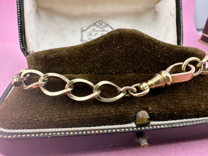 Vintage 9ct Gold Open curb bracelet with victorian flat edged dog clip