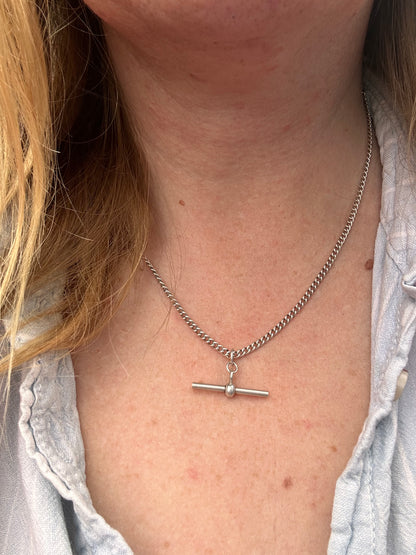 Vintage Sterling Silver Curb Albert chain with floating t-bar
