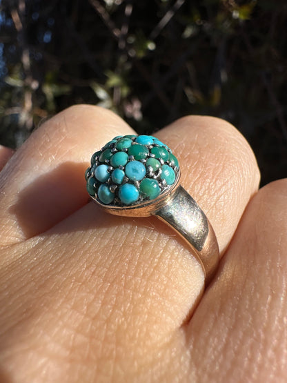 Antique 9ct Gold with silver setting Turquoise Bombe ring