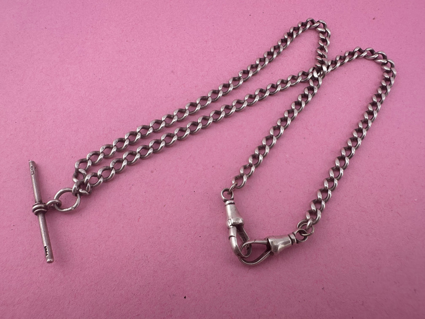 Sterling Silver Albert Chain with double dog clips