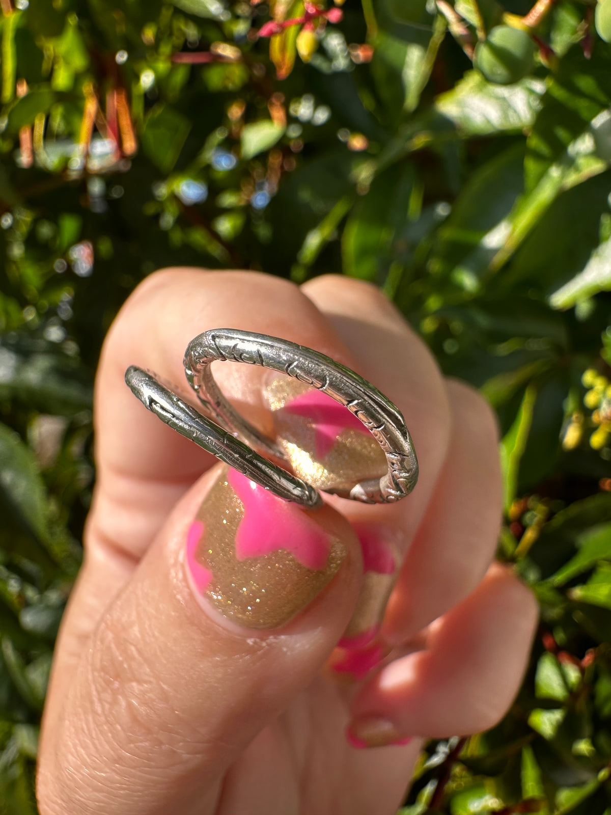 Sterling Silver Carved Split ring x2
