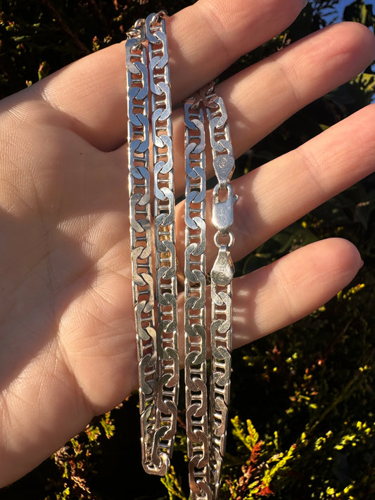 Vintage Sterling Silver Flat Mariner Chain