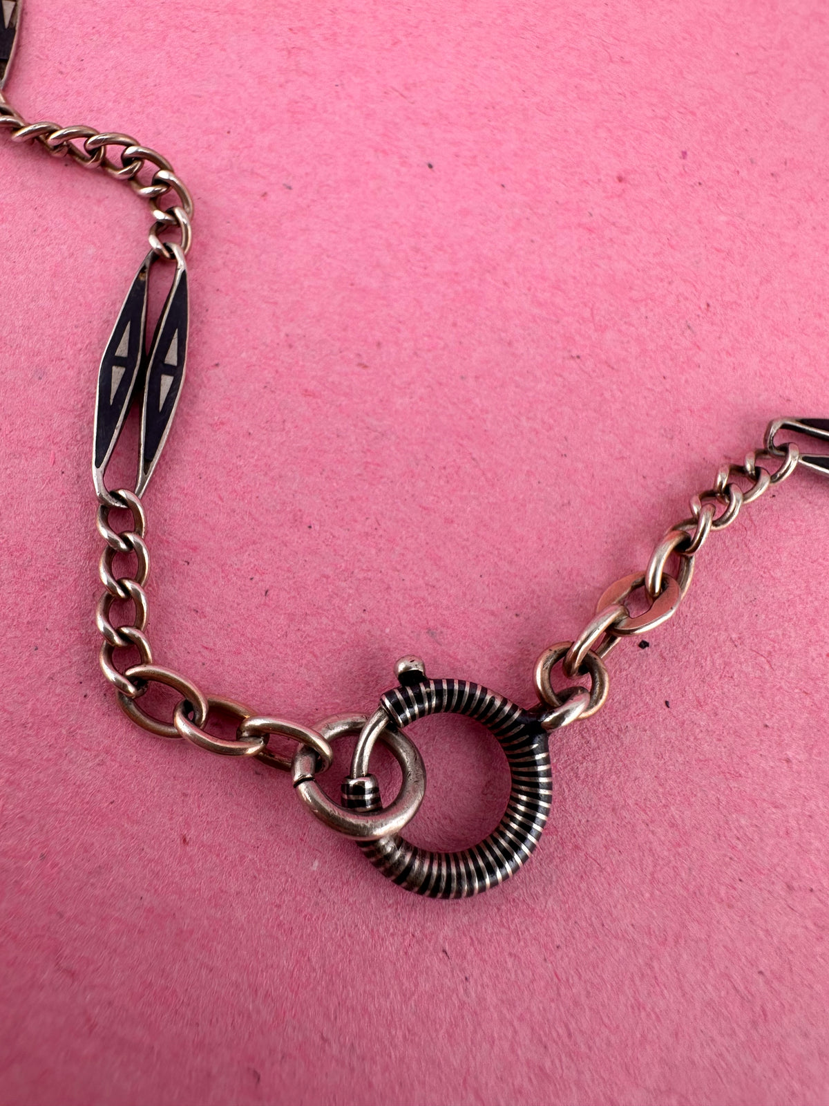 Antique 800 Niello Lozenge chain with bolt clasp