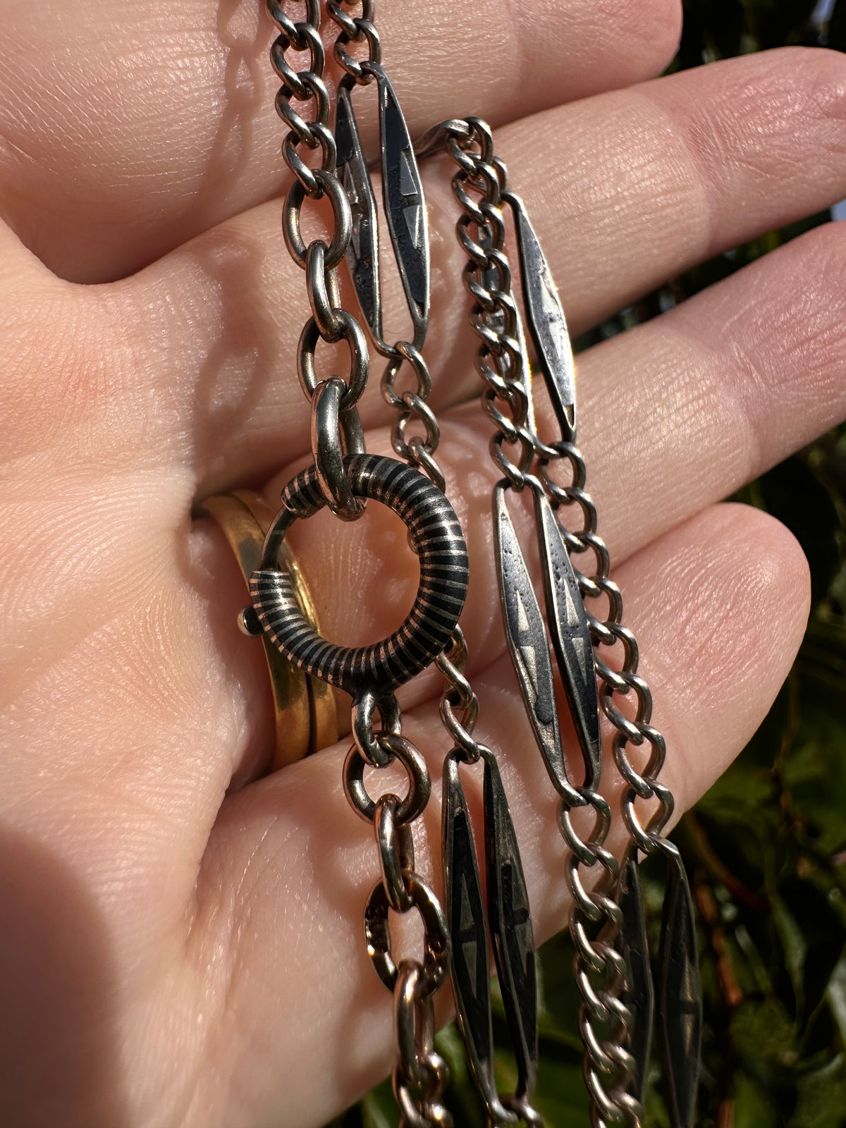 Antique 800 Niello Lozenge chain with bolt clasp