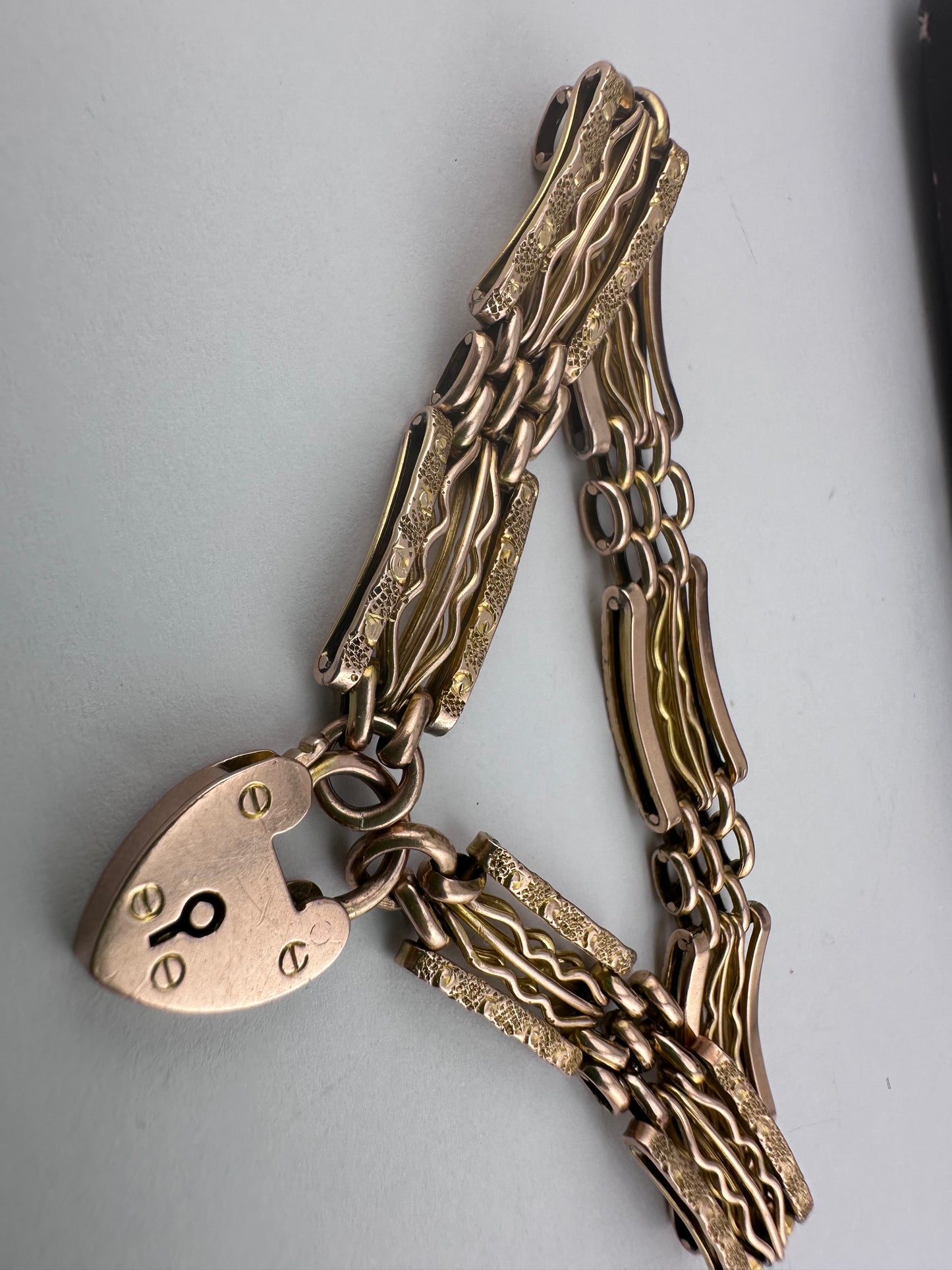 Vintage 9ct Rose Gold Patterned Gate Bracelet