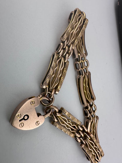Vintage 9ct Rose Gold Patterned Gate Bracelet