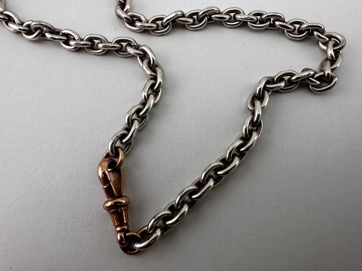 Mix Metal- Sterling Silver Cable chain with 9ct Rose gold Dog clip