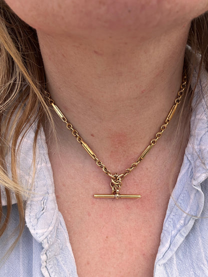 Antique 9ct Yellow Gold Trombone & Lovers Knot Albert chain with double dog clips