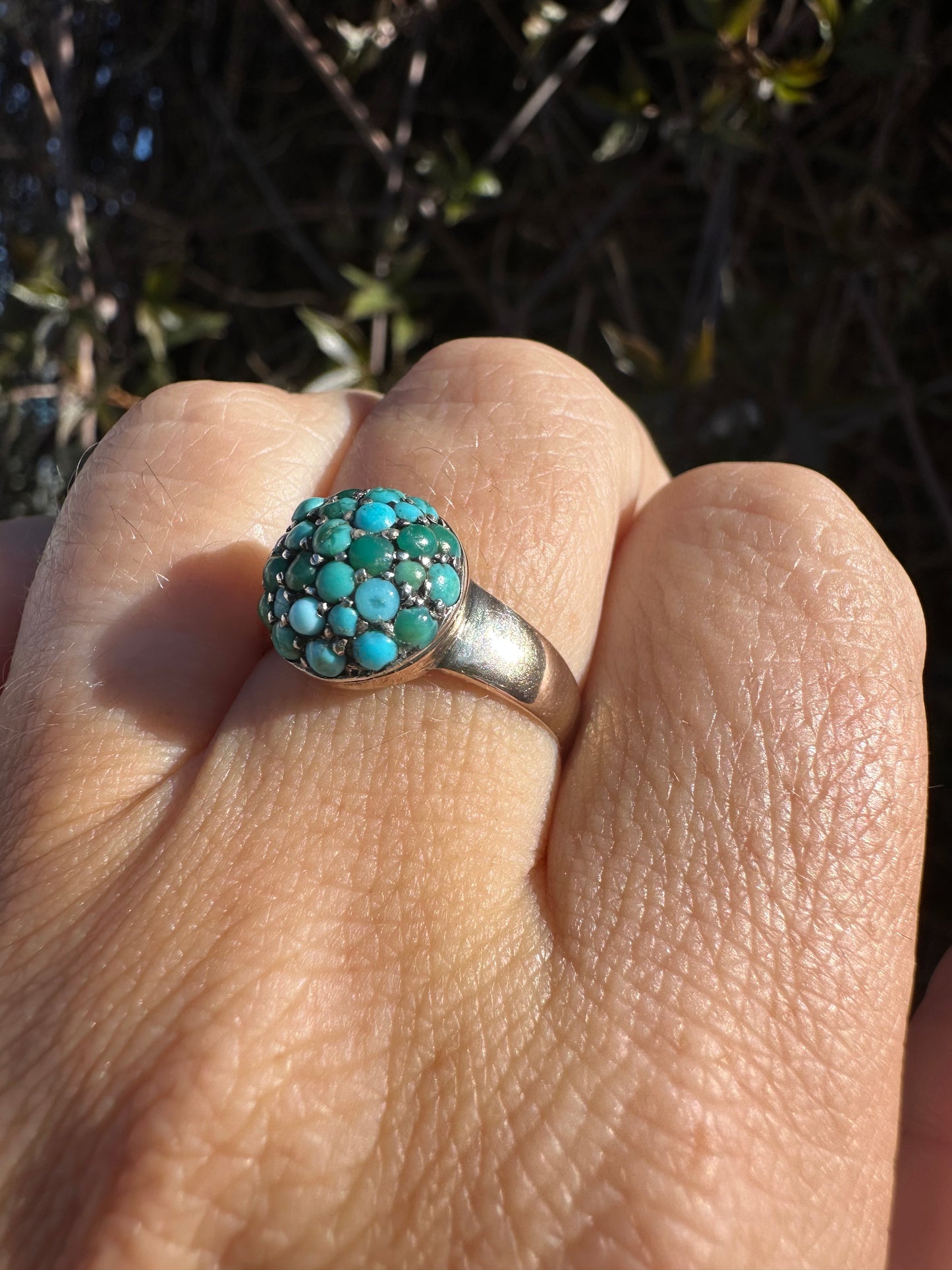 Antique 9ct Gold with silver setting Turquoise Bombe ring