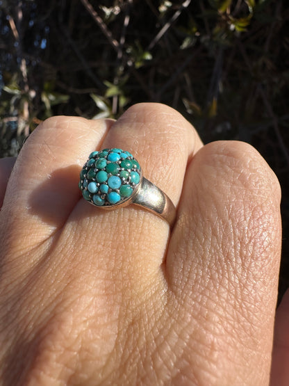 Antique 9ct Gold with silver setting Turquoise Bombe ring
