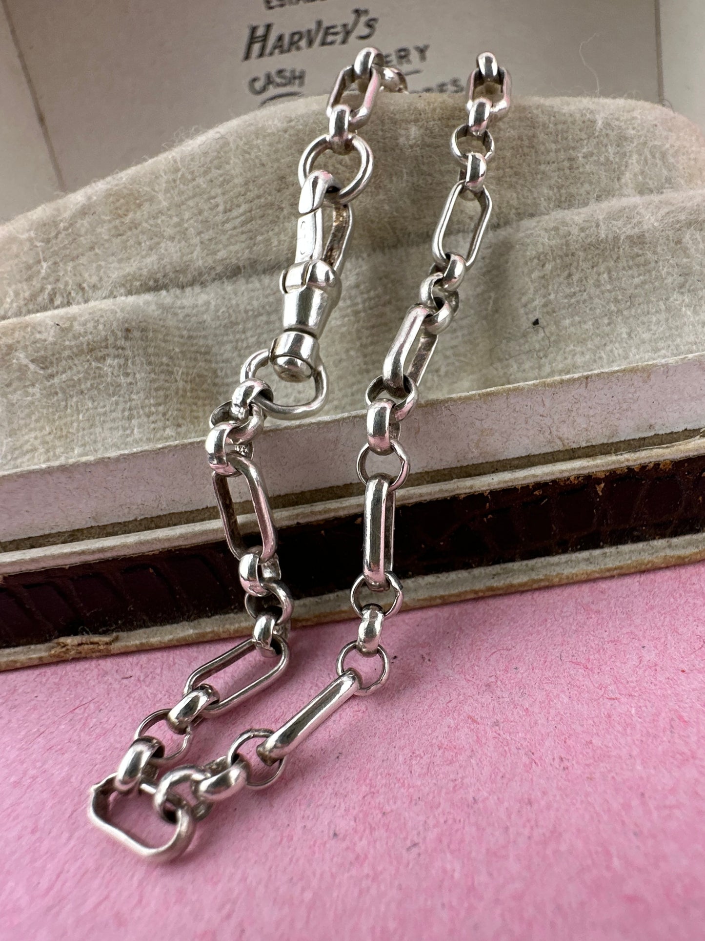 Vintage Sterling Silver Mini trombone link bracelet with swivel dog clip