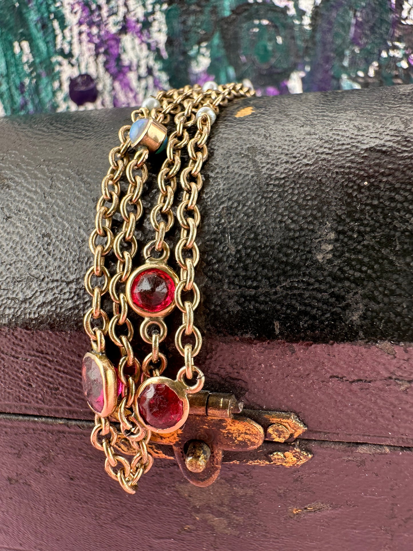 Antique 9ct Rose Gold Gemstone Station chain