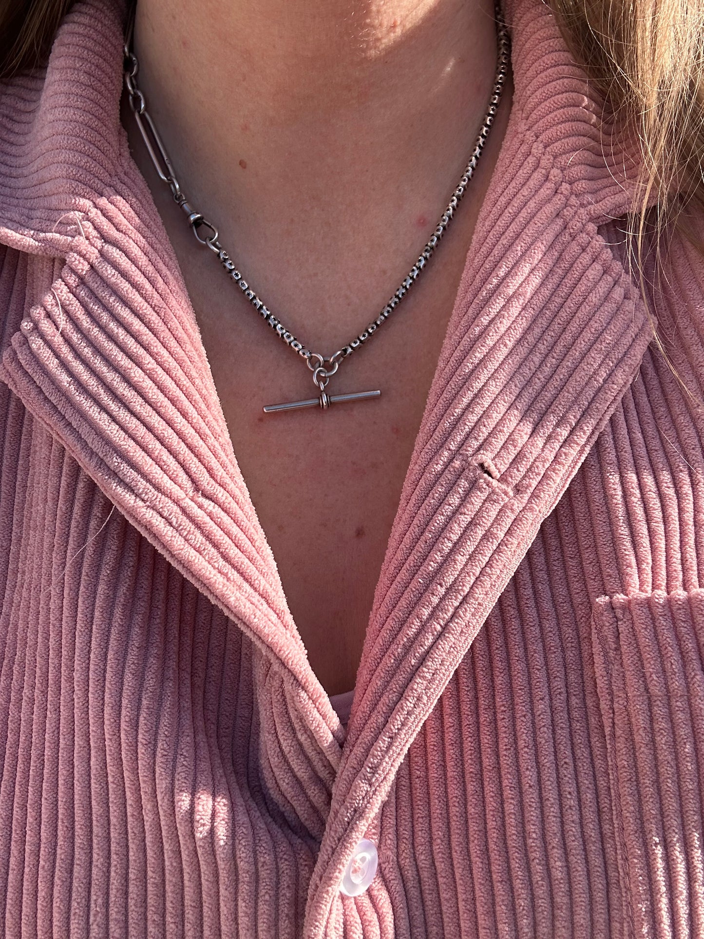 Sterling Silver Star Pierced chain with dog clip and T-Bar