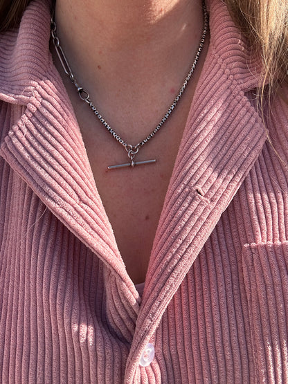 Sterling Silver Star Pierced chain with dog clip and T-Bar