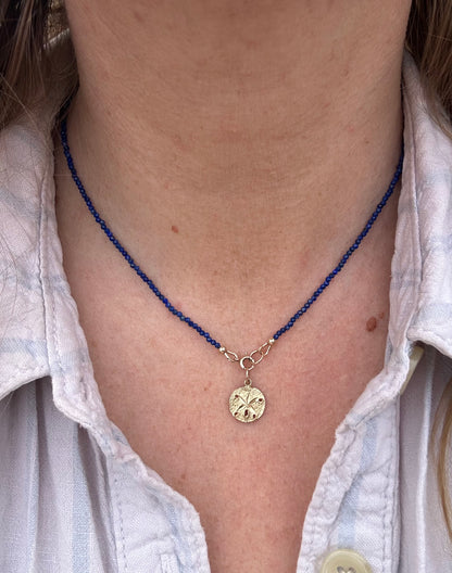 Azure- Lapis Lazuli Mini beaded necklace with asymmetrical design with 9ct antique bolt clasp.