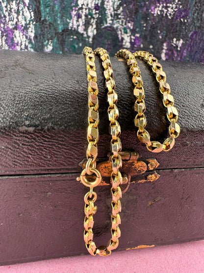 Antique 9ct Yellow gold Flat Faceted tulip chain with bolt clasp