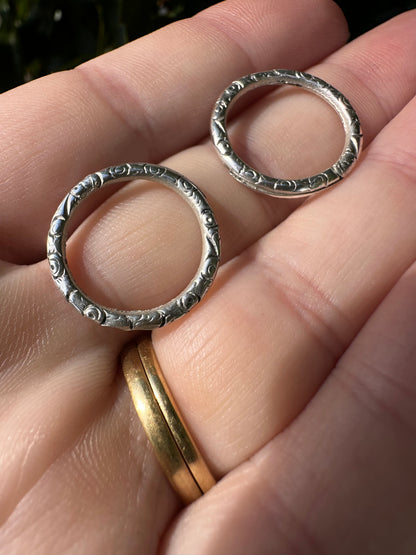 Sterling Silver Carved Split ring x2